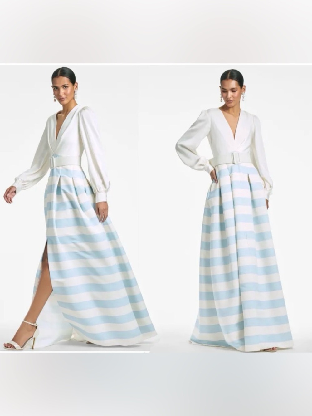 Sachin & Babi Zoey gown V-Neck Long Sleeve Top with Blue & White Striped size 4